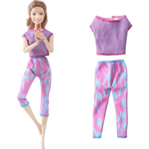 1 Set Handmade Causal Doll Outfit Sport Daily Wear Yoga Purple Plaid Vest Trousers Girl Clothes for Barbie Doll Accessories Toy