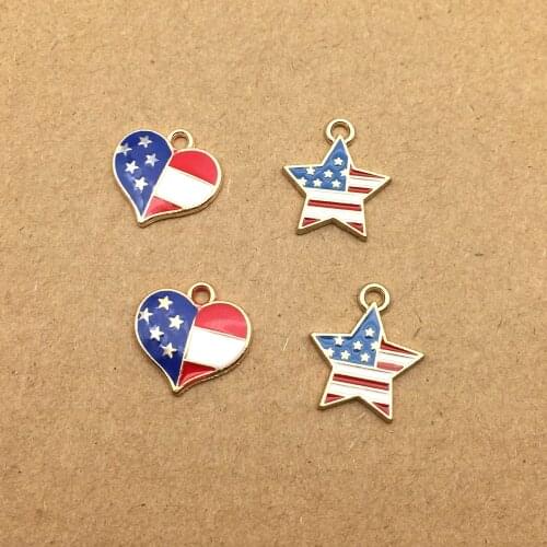 10pcs Enamel the United States U.S.A. American flag charms,Alloy heart-shaped American flag ear pendants