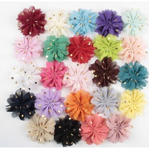 Yundfly 10pcs 8cm 24colors Chiffon Headband Flower Hair Flowers Fabric Flowers with Gold Dot for Kids Girls Hair Accessories