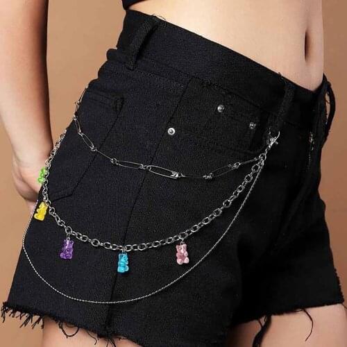 2021 Cute Cartoon Mini Bear Belt Waist Chain for Women Alloy Beads Pants Chain Girl Hook Keychain Hip Hop Punk Jewelry Gifts