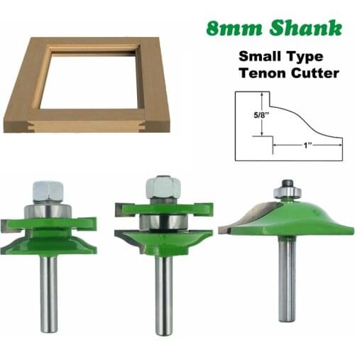 3pcs 8mm Shank 45# steel Tenon Router Bit Mirror Type Cabinet Door Panel Cutter Set Woodworking Milling Tool