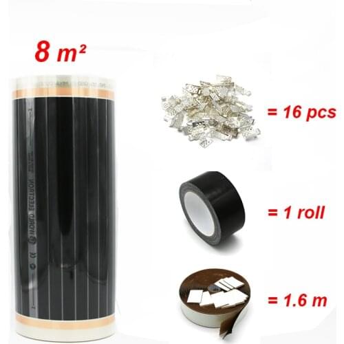 8m2 Carbon Fiber Heating Foil Film, 50CM 80CM 100CM Warm Floor Tile Laminate Wooder Flooring Confort Heating