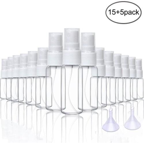 Free Shipping 20pcs 10ml/20ml Mini Spray Bottle Mist Plastic Spray Bottles with 2 Funnels for Essential Oils Makeup and Perfume