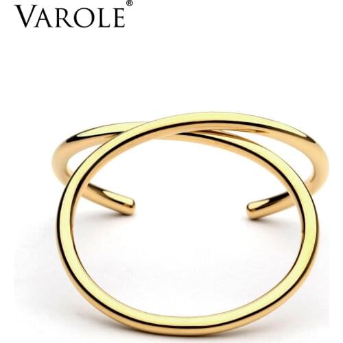 VAROLE Simple Lines Exaggerated Cuff Bracelets & Bangles Gold Color For Womens Brand Summer Metal Bangle Pulseiras Gifts Jewelry