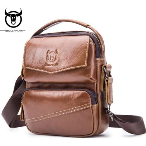 BULLCAPTAIN Fashion Men Genuine Leather Handbags Casual Cross body Bags Famous Brand Business Male Messenger Single Shoulder Bag