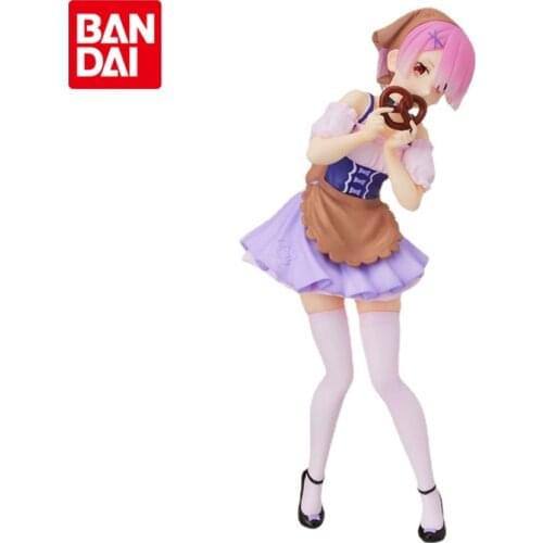 Bandai Genuine Re:Life In A Different World From Zero Ram Oktoberfest Maid Anime Action Figures Collectible Model Ornaments Toys