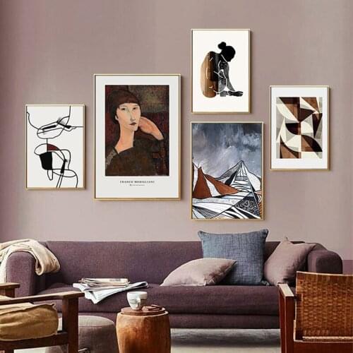 Geometric Wall Drawing Woman Poser Desert Painting Canvas Print Minimalist Abstract Modern Decorative Picture Room Decoration
