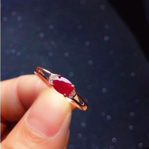 Simple 925 Silver Ruby Ring for Engagement 4mm*6mm Natural Ruby Silver Ring Sterling Silver Ruby Jewelry
