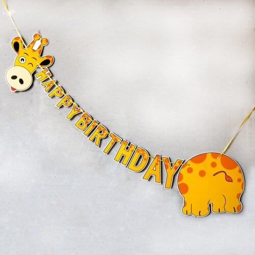 Creative Jungle Animals Birthday Banner Cartoon Giraffe Letters String flag Bunting for kids Birthday Party Decoration Garland