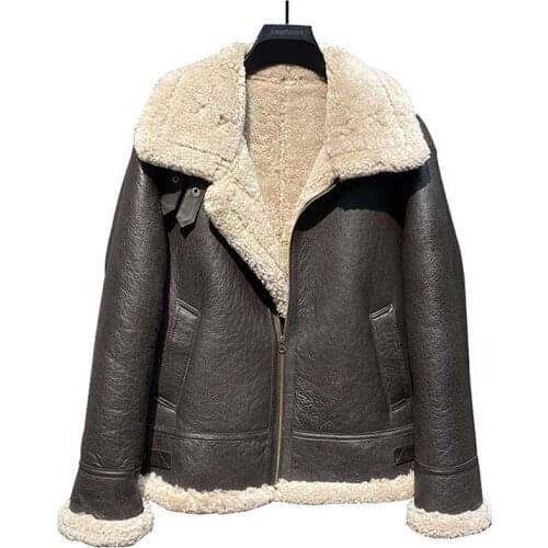 2021 WINTER MENS fashion SHEEP FUR sheepskin genuine leather wool lining biker airman JACKET COAT