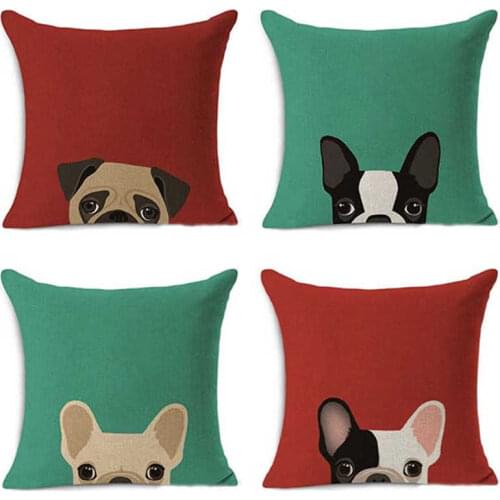 Cartoon Dog design Cotton Linen Throw Waist Pillowcase Cushion Cover Office Home Sofa Decor 18"