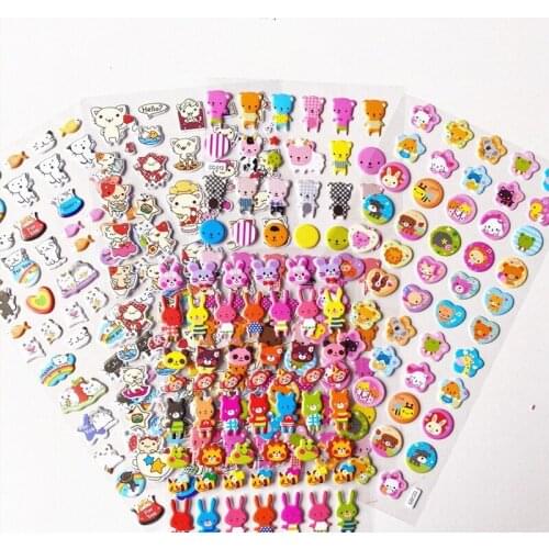 10pcs Cute Animals Series Stickers Creative Scene Kindergarten Award Bubble Stickers 3D Puzzle Small Paste