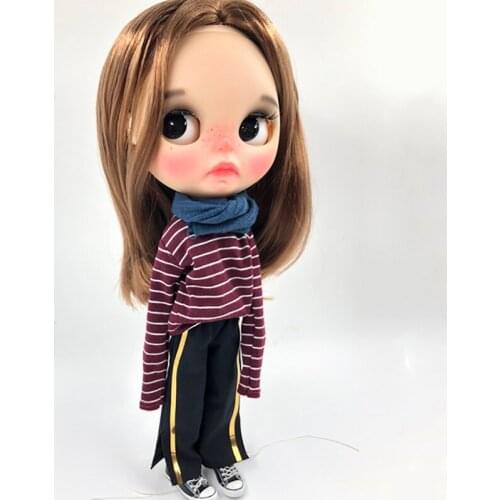 Blyth Doll Clothing Stripe T-shirt and Wide Leg Pants Loose Blyth Oufits for blyth,Azone S,OB24 Doll Accessories for Dolls