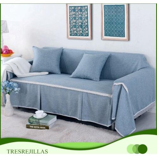 Solid Color Sofa Cover for Living Room Slipcovers Sofa Couch Cover L Shape 1-4-Seater with Skirt Armchair Furniture Covers