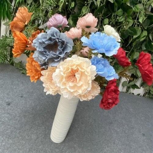 One Stem 3 Heads Silk Peony Flower Branch 23" Artificial Wild Peony for Wedding Centerpieces Home Office Table Decoration