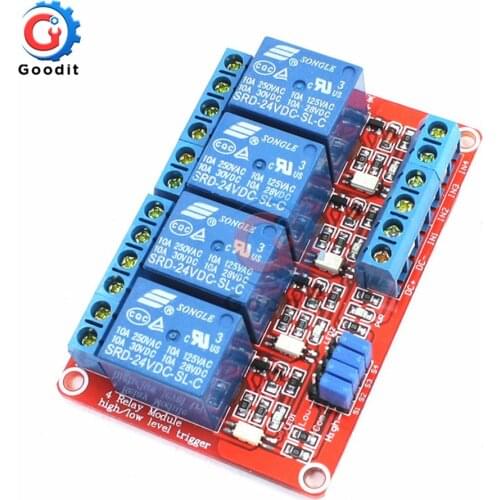 DC 5V 24V Relay Shield Board with Optocoupler High & Low Lever Trigger for Ardiuno 4 Channel Power Supply Relay Module