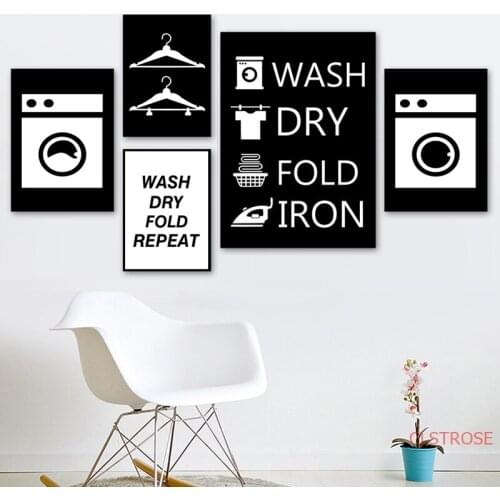 Laundry Room Washing Machine Black White Canvas Painting Abstract Nordic Poster Print Wall Art Pictures Living Room Home Decor
