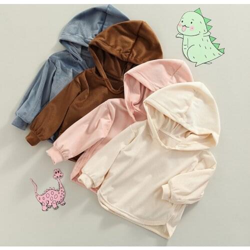 FOCUSNORM 4 Colors Causal Kids Girls Boys Hoodies Outwear 0-5Y Solid Long Sleeve Hooded Pullover Autumn Tops