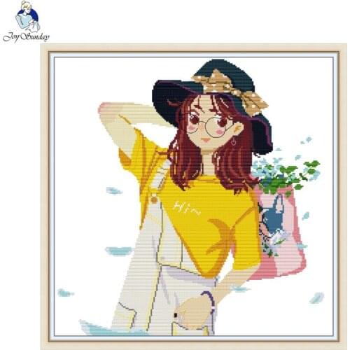 Hello Girl Pattern Cross Stitch Kit Aida 14CT 11CT Counted Canvas Printed Embroidery Set DIY Needlework Home Decoration Painting
