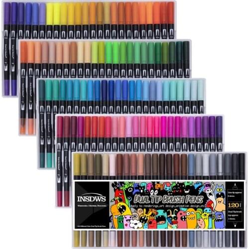 120 Colors Dual Tip Brush Pens Fineliner Tip 0.4mm Brush Tip 1-2mm Art Marker Pens Set for Coloring Journal Calligraphy Drawing