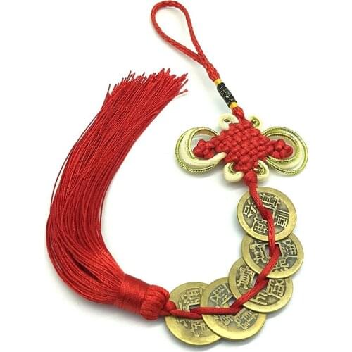 Manual Chinese Knot Feng Shui Copper Coins Ancient Lucky Health Wealth Mascot for Home Car Hanging Decoration Gifts