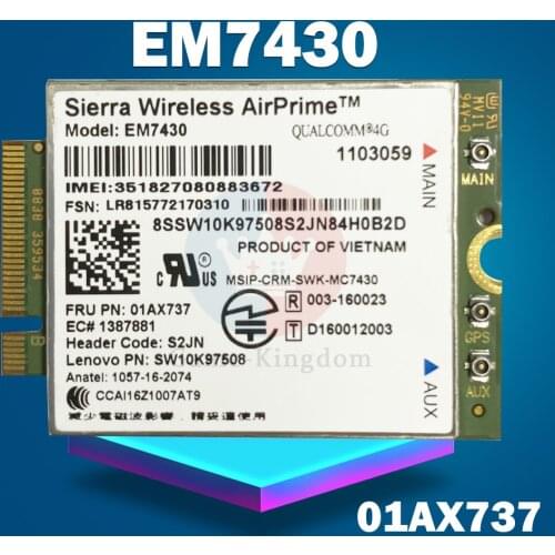 Sierra EM7430 FDD/TDD-LTE 4G Module for Thinkpad X270 X1 Carbon Fiber 5th Generation (20HQ, 20HR) X1 YOGA Tablet Gen 2 01AX737