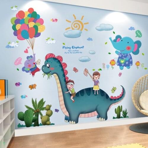 [shijuekongjian] Dinosaurs Animals Wall Stickers DIY Balloons Elephants Mural Decals for Kids Room Baby Bedroom House Decoration