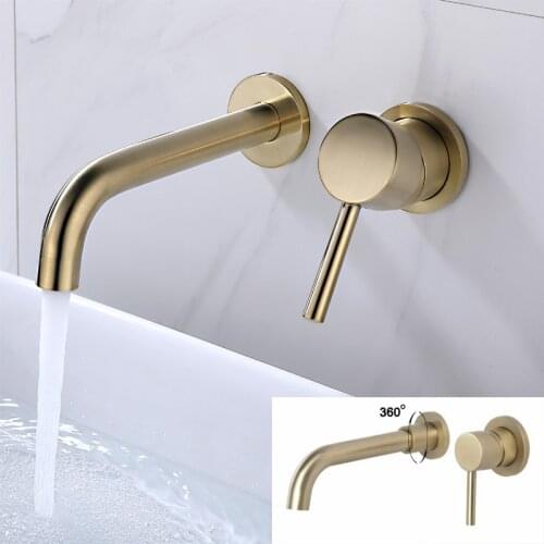 Solid Brass Washbasin Faucet Wall Mounted Single Handle Mixer Tap Bathroom Hot and Cold Water Swivel Spout Bath Mixers