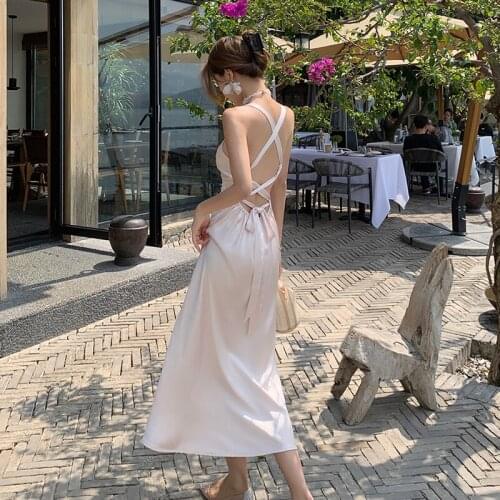 Evening Party Dress Halter Women Bandage Backless Dress Vestidos De Fiesta Slit Dresses Beach Vacation Deep V-neck Sexy Dress