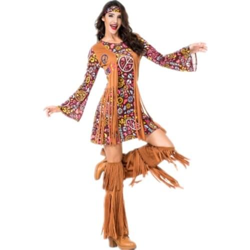Retro Party 60s 70s Hippie Stagewear Costume Halloween Indian Tassels Hippie Hottie Performance Disco Dress