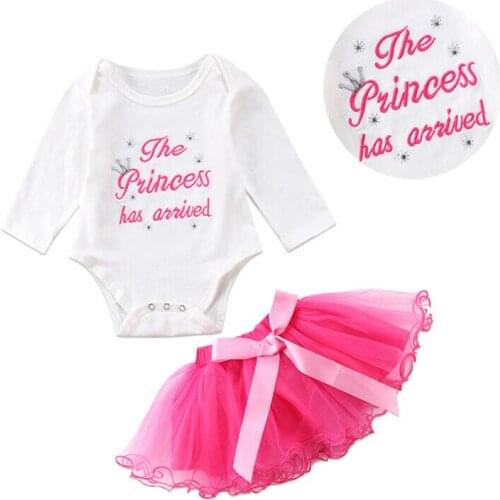 Spring Fall Baby Girl Outfit Clothes Letter Romper Bodysuit Princess Tutu Skirts 2PCS Set for 0-24M Newborn Baby