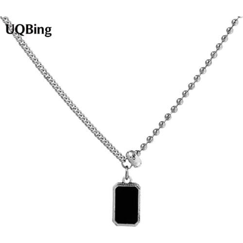 Vintage Thai Silver Double Side Black Square Pendant Necklaces For Women Gifts Jewelry