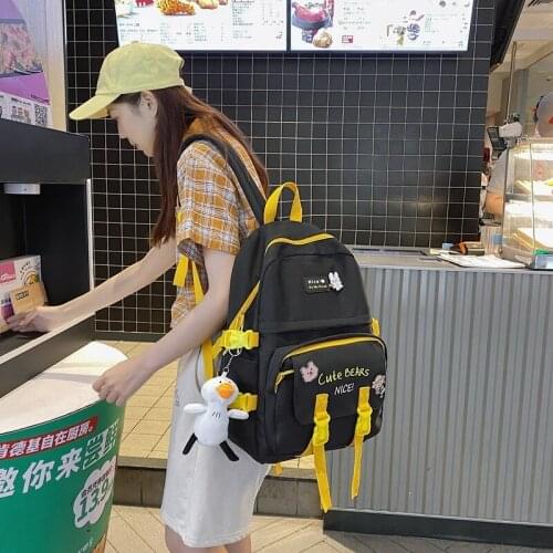 Waterproof Large-capacity Student School Bags Harajuku Fashion Women Backpack Kawaii Pendant Nylon School Bag For Girls Nylon