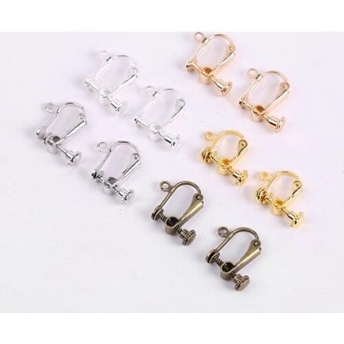 10Pcs/Lot 15x13mm No Pierced Earring Hooks Findings Brass Screw Ear Clip Earring Settings For Jewelry Making Supplies