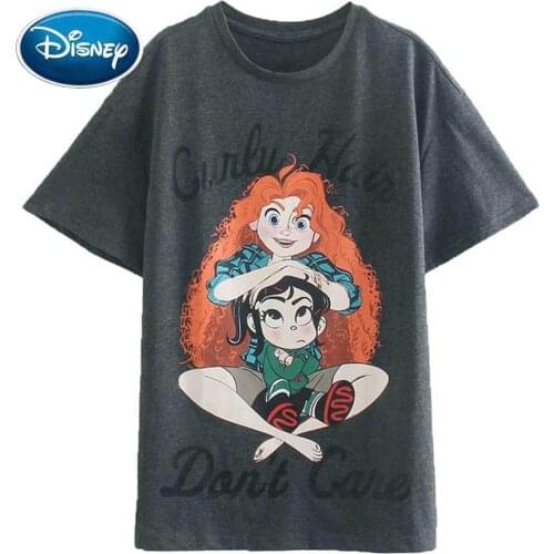 Disney T-Shirt Fashion Wreck-It Ralph Vanellope von Schweetz Letter Cartoon Print Short Sleeve Chic Women Korea Female Tee Tops