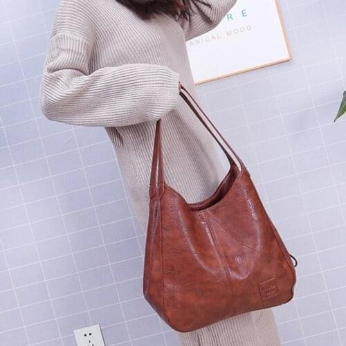 Women PU Leather Vintage handbags Luxury Single Shoulder Bags Hobos Designer Top-handle Bags For Women fashion Ladies Large Tote