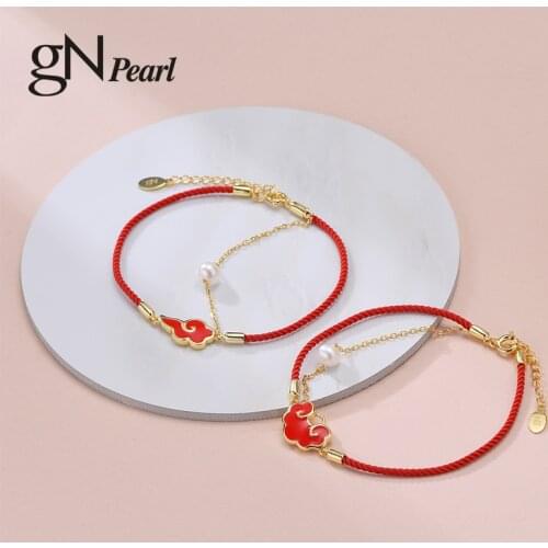 GN Pearl Bracelets 925 Sterling Silver Red Rope Good Luck Chain gNPearl Genuien Natural Freshwater Pearl Bracelet For Women Gift