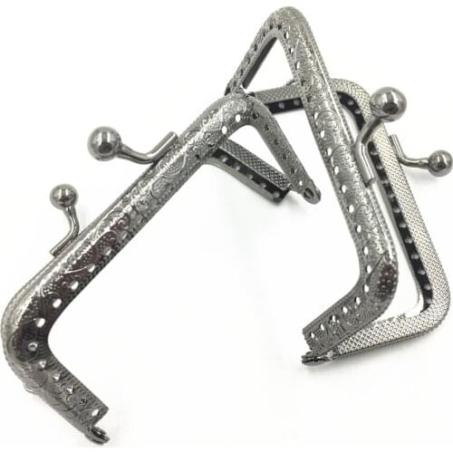 1Pc Kiss Clasp Clutch Lock Coins Purse Wallet Bag Handbag Handle DIY Accessories Gunmetal Rectangle Metal Frame 8.5x5.1cm