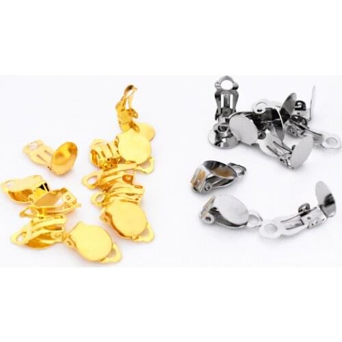 10mm 50pcs/lot High Quality 2 Colors Plated Iron Material Ear Clips ,Earrings Blank/Setting Base,Fit 10mm Glass Cabochons