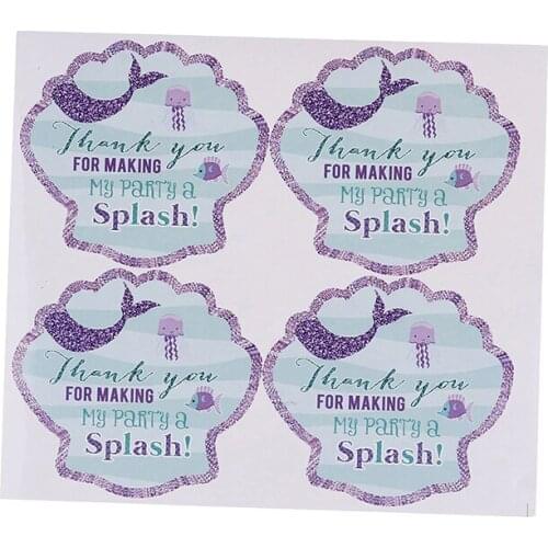 40pcs/pack Party Thank You Mermaid Design Sticker Sea Shell Label Favors Mermaid Party Birthday Party Decorations