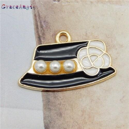 5pcs Luxury Pearls Hat Pendant 23*14mm Handmade Jewelry Necklace Diy Charm Pendant Bracelet Earring Enamel Black Jewelry Charms