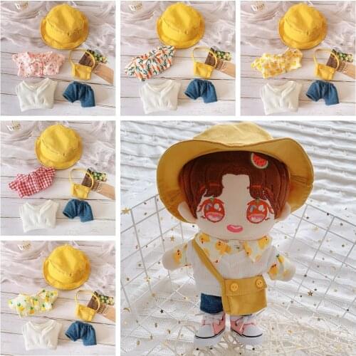 5 pc Hat+ Blouse+ Vest+Messenger bag+Denim shorts Set 20cm EXO Doll Plush Toy Cloth Accessories Doll Accessories