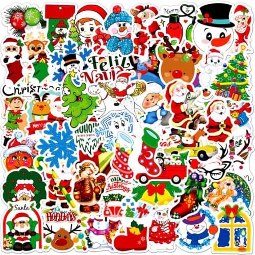 50Pcs Stickers Christmas Deer Santa Claus Snowman Children Gift Sticker DIY For On Skateboard Graffiti Suitcase Luggage Sticker