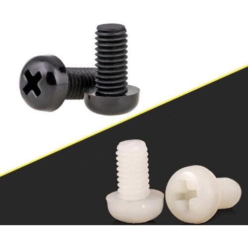 50Pcs Nylon Pan Screw M2 M2.5 M3 M4 Black White Nylon Plastic insulation Phillips Cross Recessed Round Pan Head Machine Screw