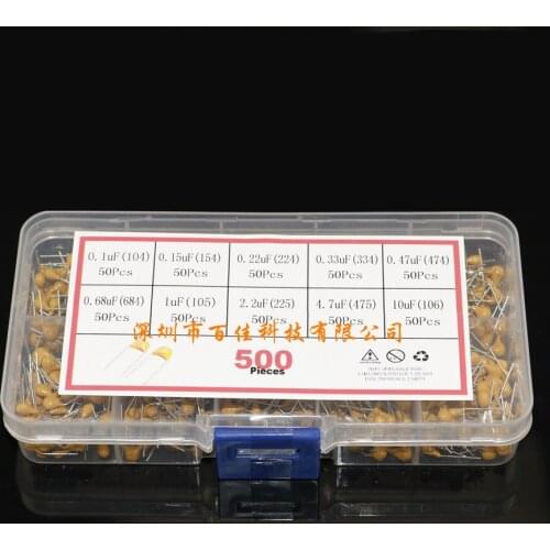 500pcs 10 specifications × 50pcs (0.1uf - 10uf) monolith capacitor sets