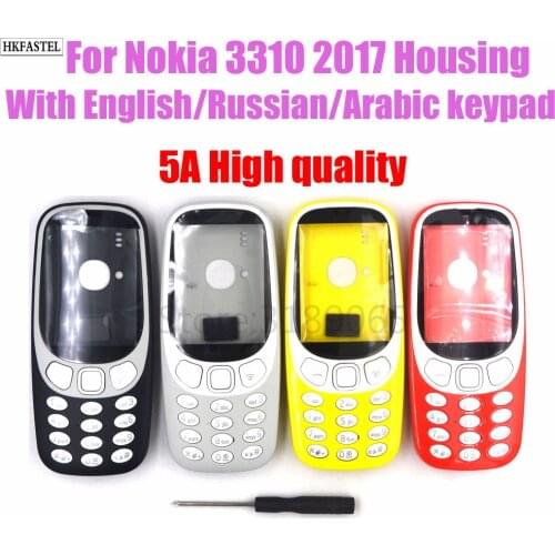 5A high quality housing For Nokia 3310 2017 New Mobile phone Front housing back battery door cover English Russian Arabic keypad