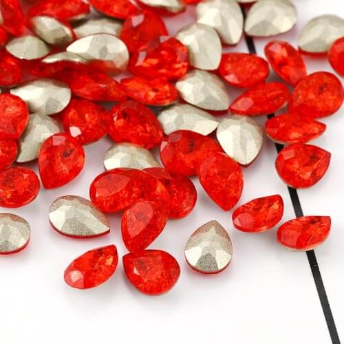 6x8mm Oval Shape Rhinestons Red Ice Stones Drop Shape Glue On Nails Rhinestones Pointback Round Glass Strass Nails Accessories