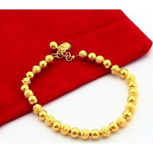 Free Shipping 24K Gold Color Beads Bracelets Heart With Bell Pendant Charm Bracelets Jewelry For Women Gift