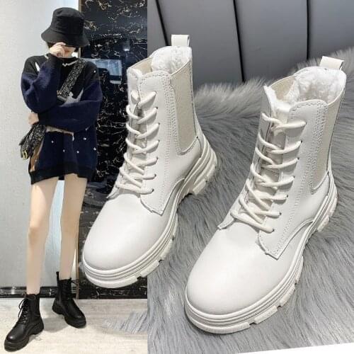 Winter cotton shoes plus velvet thick short tube thick bottom Martin boots fashion lace low heel casual shoes womens shoes