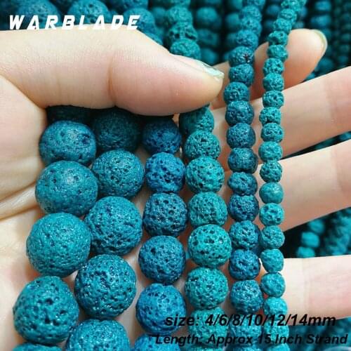 Natural Volcanic Stone Beads Blue Green Rock Lava Round Loose Stone Beads 4-14mm For DIY Necklace Bracelet Jewelry Making wbl